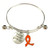 Painted Orange Ribbon Charm Kidney Cancer, Leukemia Cancer, Multiple Sclerosis, Self-injury Awareness Adjustable Bangle 052716-8