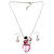 Valentine Necklace - Pink Crystal Heart with Lock Charms Necklace and Earrings Set - Handmade - NE3011B