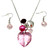Valentine Necklace - Pink Crystal Heart with Lock Charms Necklace and Earrings Set - Handmade - NE3011B