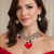 Big Faceted Red Heart Crystal Pendant with all Charms Wide Choker Necklace with Heart Earrings Set