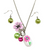 Painted Spring Pink Flower Glass Bead Necklace with Earrings Set (NE-3050E)
