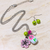 Painted Spring Pink Flower Glass Bead Necklace with Earrings Set (NE-3050E)