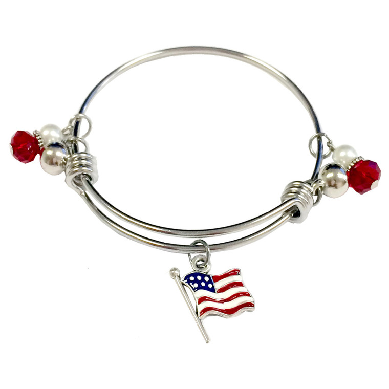 Painted USA Flag Charm Adjustable Bangle (BR-2533V)