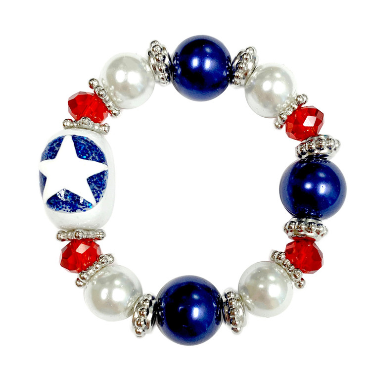 Painted Kid's Air Force Star Glass Beaded Stretch Bracelet (BR-2534GKID)