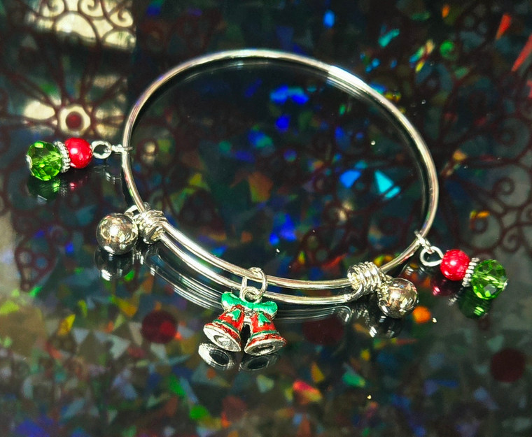 Painted Christmas Jingle Bell Adjustable Bangle (BR-2991A)