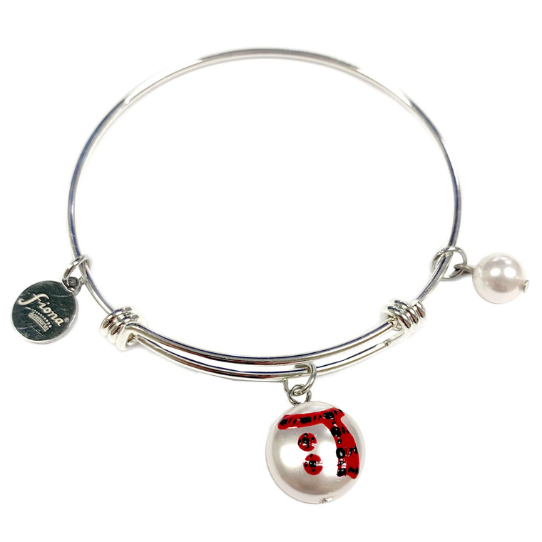 Painted Buffalo Plaid Christmas Snowman & Scarf Swarovski Crystal Adjustable Bangle (BR-3097C)