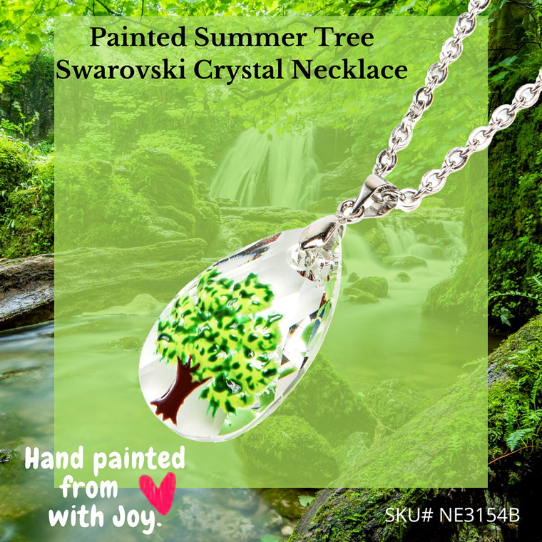 Painted Summer Tree Swarovski Crystal Pendant Necklace | fionaaccessories.com