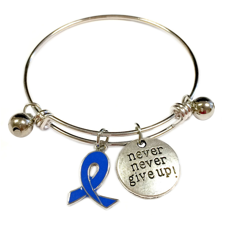 Painted Blue Ribbon Charm Colon Cancer, Child Abuse Awareness Adjustable Bangle 052716-4