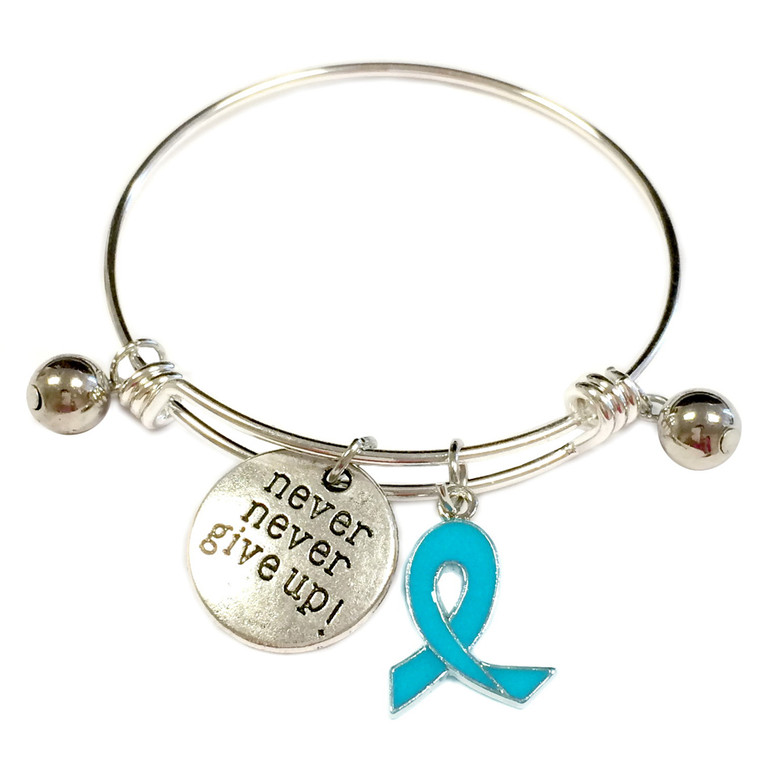 Painted Light Blue Ribbon Charm Prostate Cancer, Chronic Health, Foster Care Awareness Adjustable Bangle 052716-7