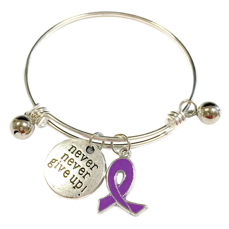 Painted Purple Ribbon Charm Pancreatic, All Cancer, Alzheimer's Disease, ADD/ADHD Awareness Adjustable Bangle 052716-9