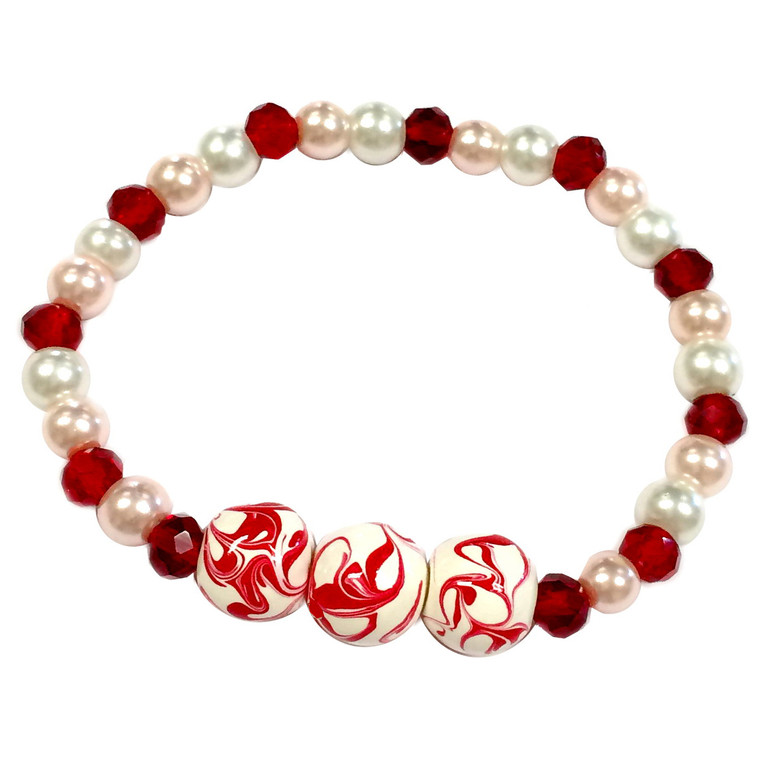 Valentine Bracelet - Red Water Marble Art Bracelet - Dainty Glass Beaded Bracelet - Hand painted - BR2779A