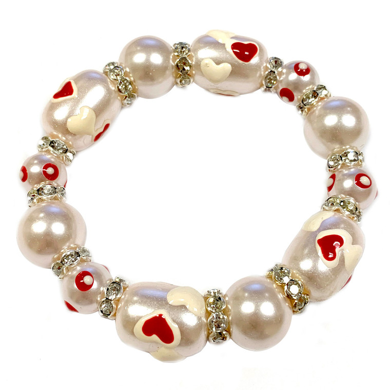 Valentine Bracelet - Hearts Bracelet -Glass Beaded Bracelet - Hand painted - IUP635