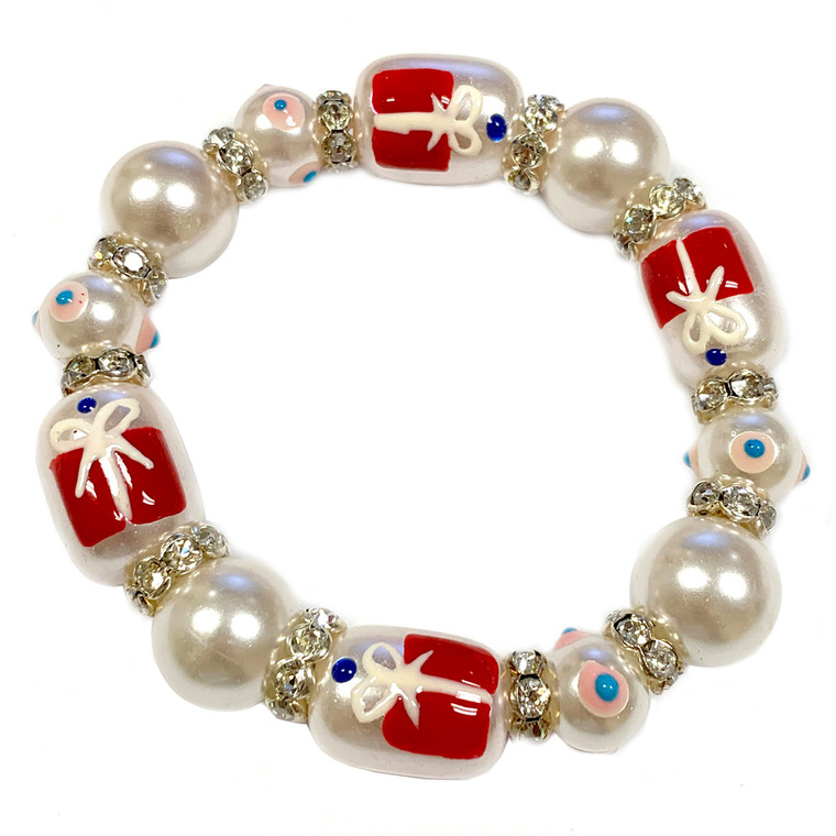 Luxury Painted Red Gifts Glass Beaded Stretch Bracelet