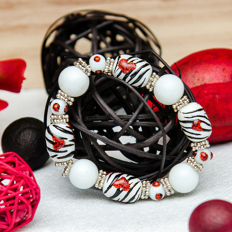 The Love Bracelet -  Zebra Print Bracelet -  Beaded Bracelets  for Women - Best Gifts for Girlfriend - Black and White - Fiona - IUP681