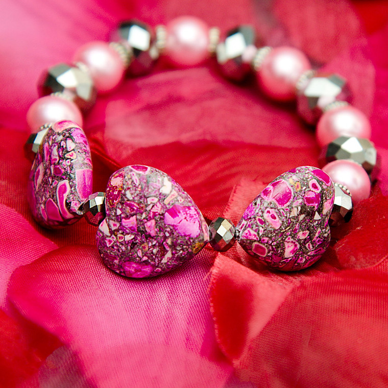 The Love Bracelet -  Heart Bracelet - Beaded Bracelets for Women - Jewellry for Mom - Pink - Fiona - PUP172