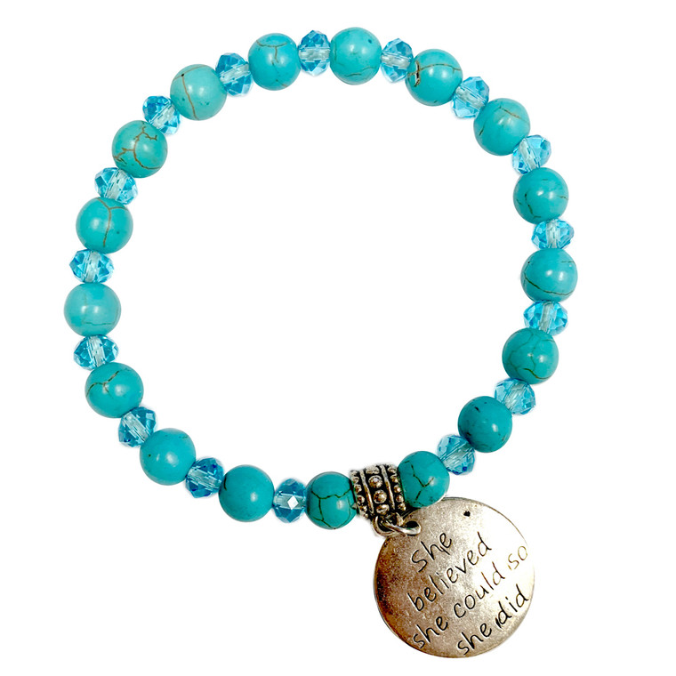 8mm Blue Turquoise Stone Bracelet - She Believed Charm Bracelet - Stone Beads Bracelet for Women - Fiona - BR3099A