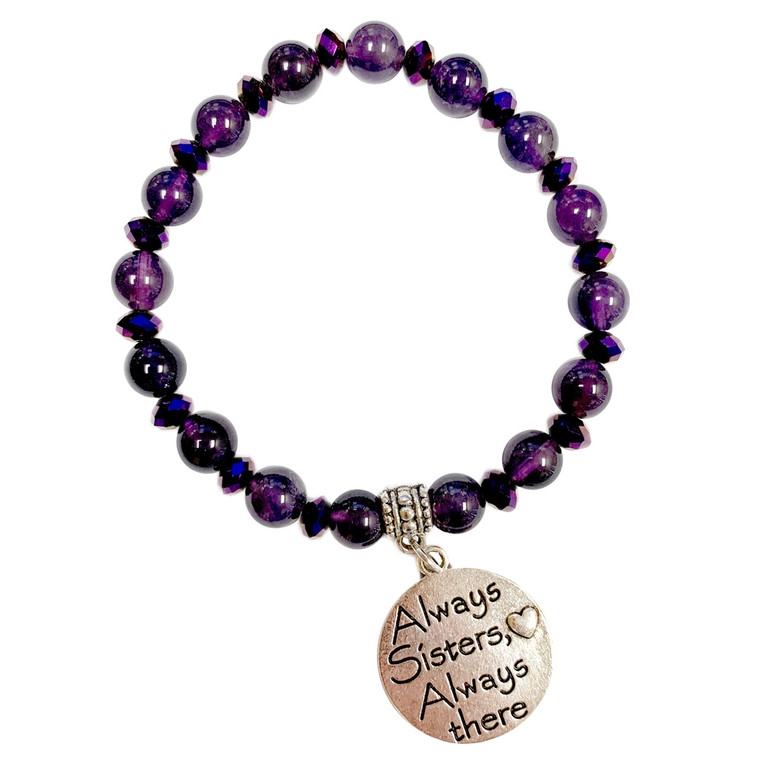 8mm Purple Amethyst Bracelet - Always Sisters Charm Bracelet - Stone Beads Bracelet for Women - Fiona - BR3099D