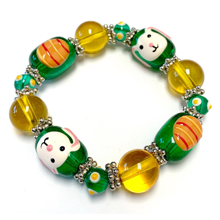 Green Yellow Easter Bunny Egg Bracelet for Girls  - Easter Jewelry for Daughter - Handmade Glass Beaded Bracelet - Fiona - BR1485