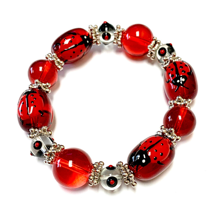 Red Ladybug Bracelet - Spring Jewelry for Daughter - Handmade Glass Beaded Bracelet  for Girlfriend  - Fiona -  IUP013