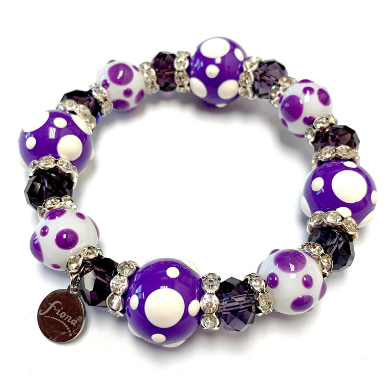 Spring Lavender Purple Polka Dots  Bracelet - Spring Jewelry for Women - Handmade Glass Beaded Bracelet  for Girlfriend  - Fiona -  PD06