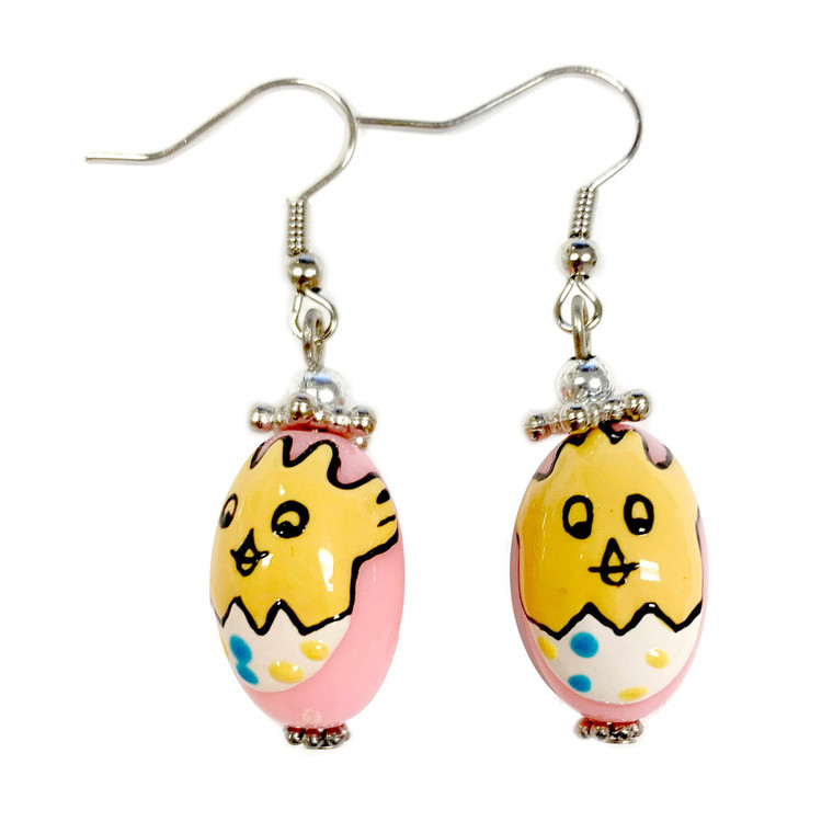 Pink Easter Egg Baby Chick Earrings -   Easter Egg Earrings for Kids - Handmade Resin Dangle Earrings  for Her - Fiona -  E182A