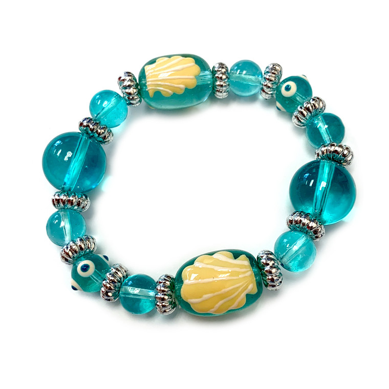 Seashell Kids Glass Bead Bracelet - Handmade Ocean Beach Glass Crystal Jewelry  Beaded Jewelry for Daughter Teen Girl - Fiona - IUP256KID