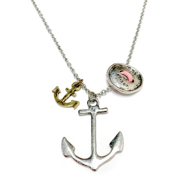 Long Anchor Pendant 28inch Chain Necklace - Handmade Beach Silver Metal Jewelry for Women - Fiona - LP0411201331