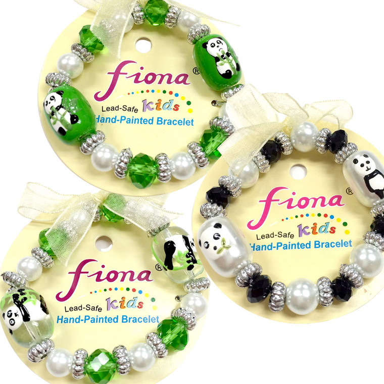 Painted Panda Kids Glass Bead Bracelets Three Styles Set. | Fiona Accessories