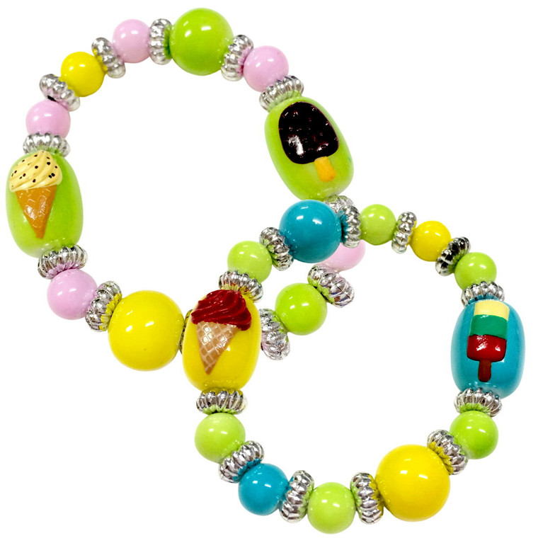 Painted Ice Cream Kids Glass Bead Bracelets Two Styles Set. | Fiona Accessories