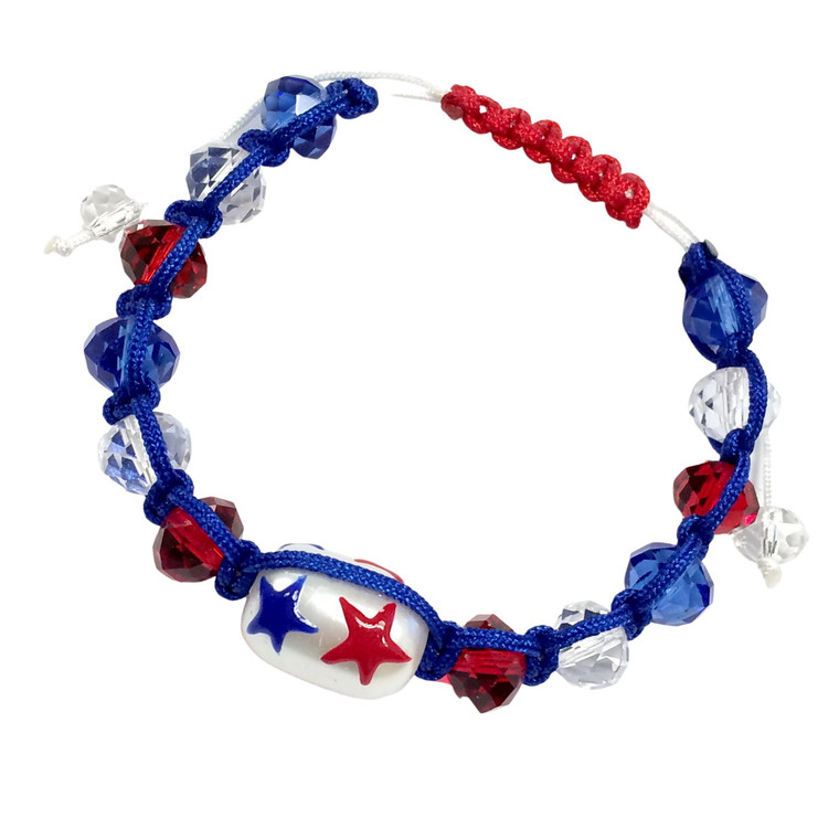 Painted USA Stars  Glass & Crystal Pull Cord Bracelet (BR2387E)