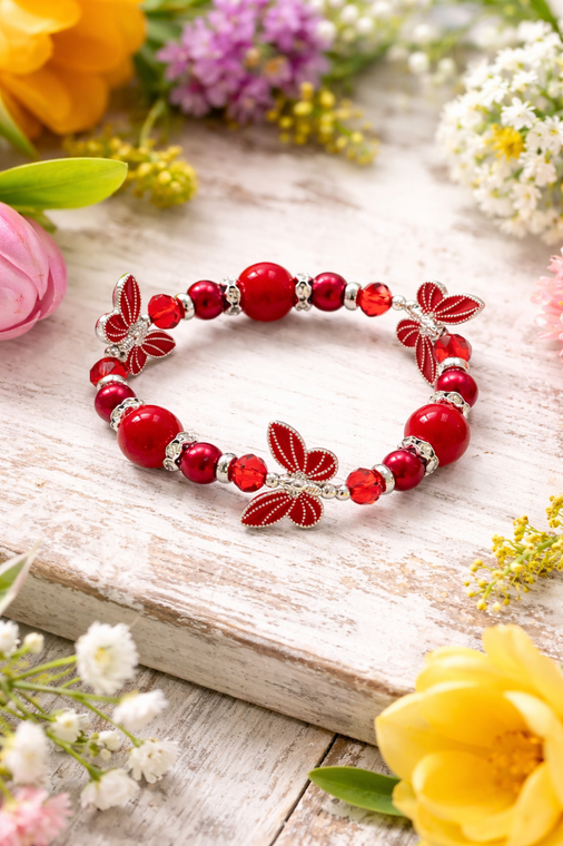 Fiona Red Butterfly Beaded Bracelet