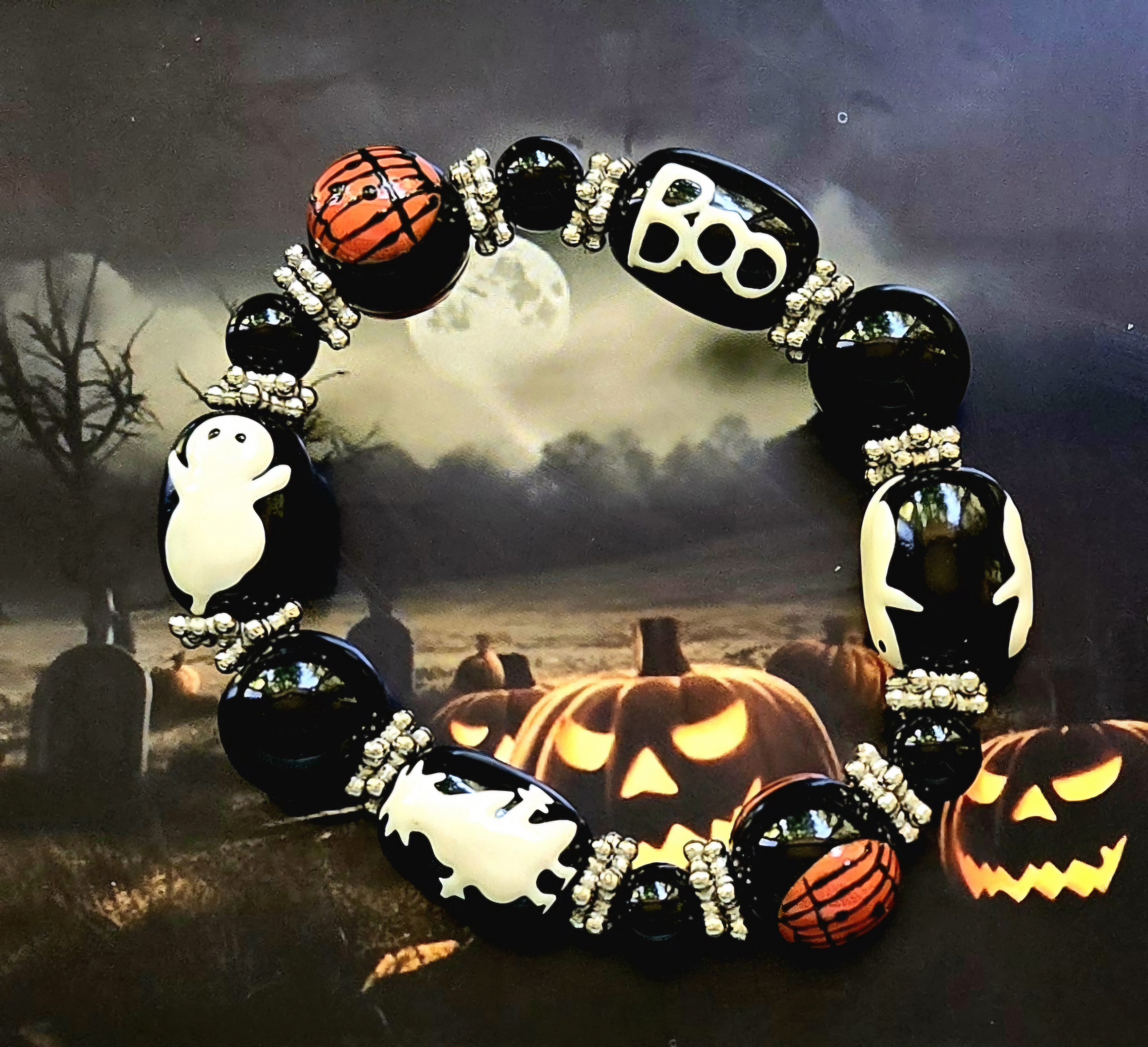 Pumpkin Bracelet Ghost Bead Bracelet Witch Jewelry Halloween