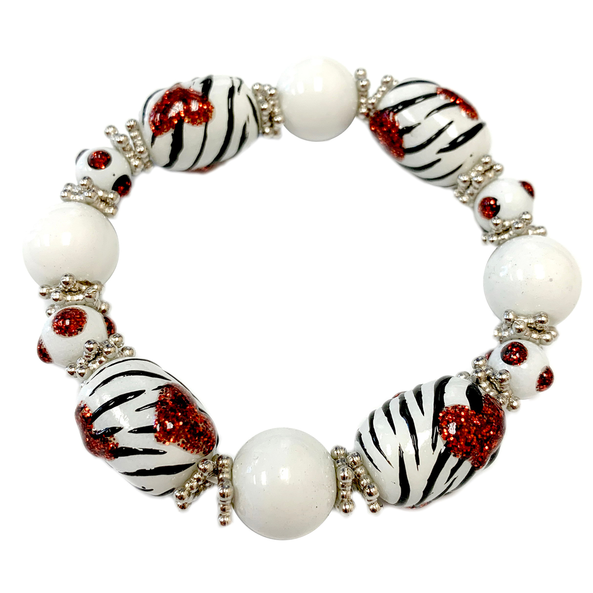 Heart Charm Bracelet - Red Heart Bracelet - Valentine Day Gift for Wife -  Glass Beaded Bracelet - Handmade Beaded Bracelets for Women --Fiona -  BR2257A