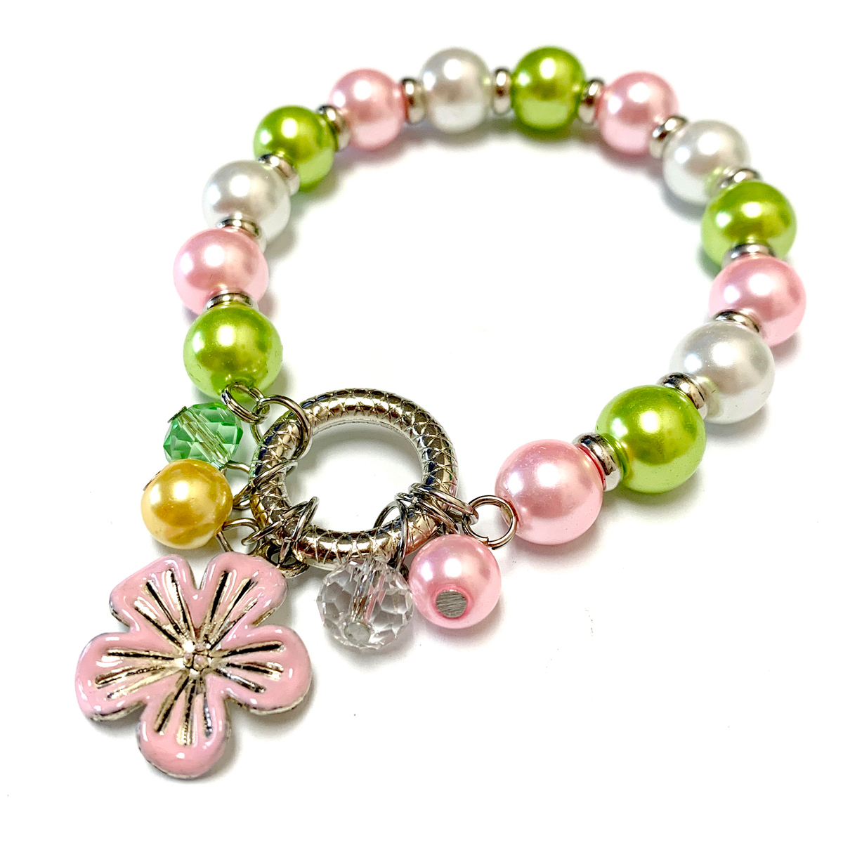 Barsly Flower Bracelet with Pink Cherry Blossom Green Pearl Small and Fresh  and Heartly Sweet Bracelet