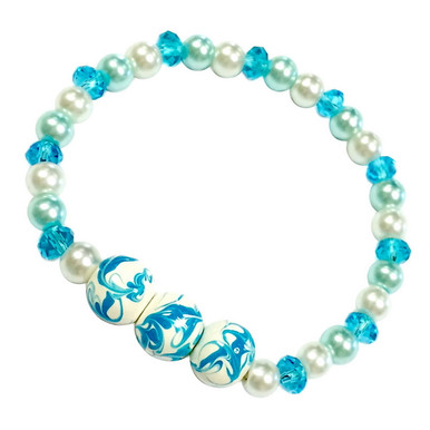 Blue Anchor Glass Bead Bracelet - Nautical Beach Glass Crystal Jewelry - Handmade Beaded Bracelets for Women - Fiona - BR2824B