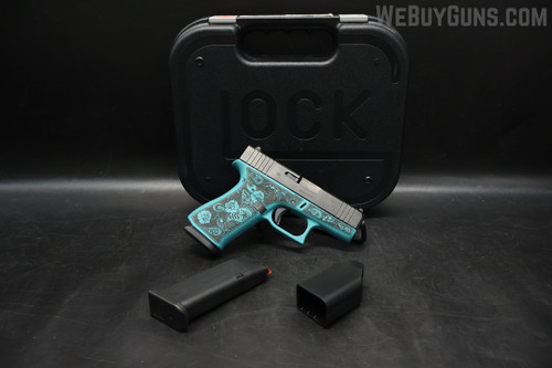 Glock 43X W/ Turquoise Rose Frame 9MM