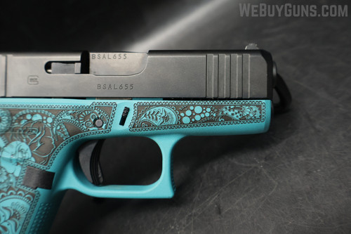 Glock 43X W/ Turquoise Rose Frame 9MM