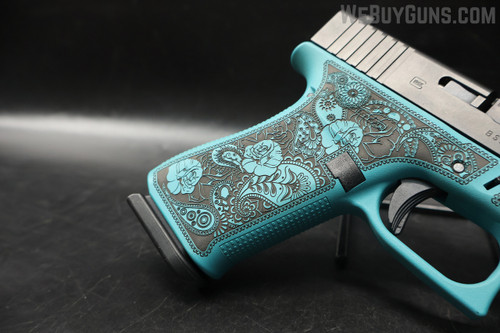 Glock 43X W/ Turquoise Rose Frame 9MM