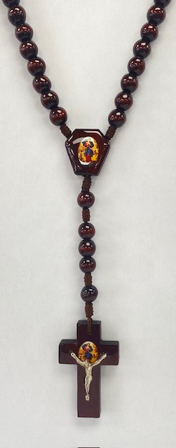 Virgin Unknotter wood rosary /Rosario madera
