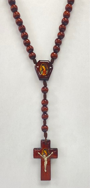 Virgin of Guadalupe cord wood rosary /Rosario madera