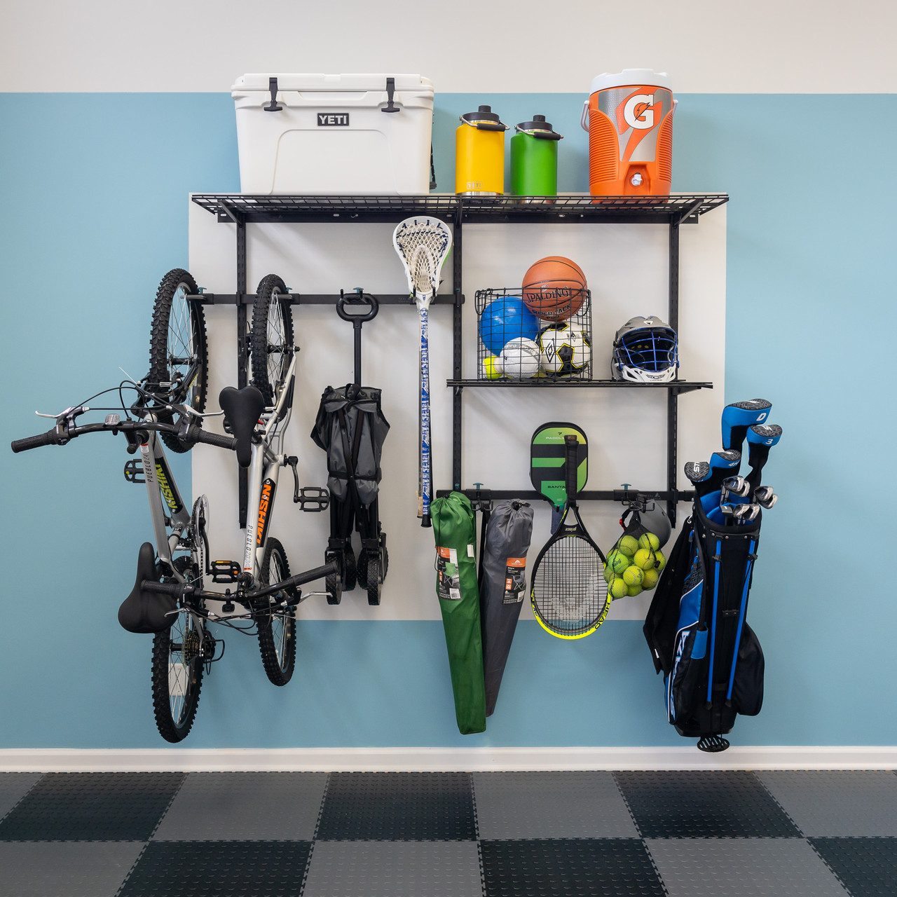 Wall shelving for sports shops