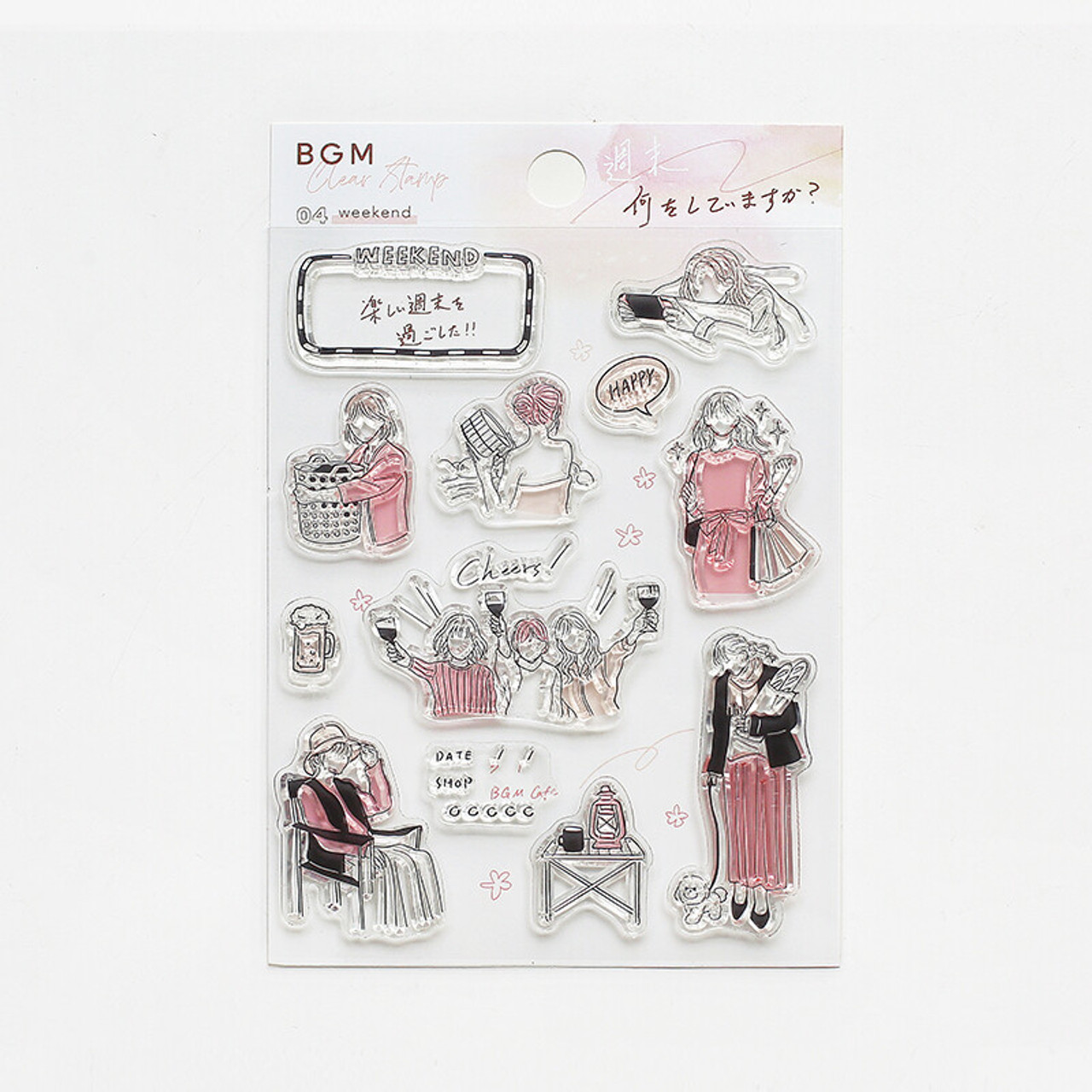 BGM Japan Sakura (Cherry Blossoms) Clear Stamps, Acrylic Block + Sticky  Note Pad