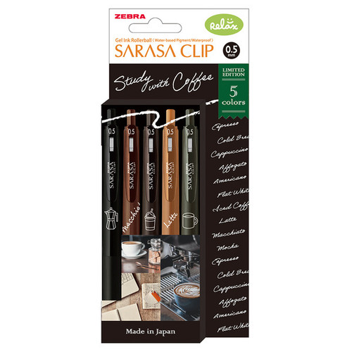 Zebra Sarasa Clip 0.5 Gel Pen Set - Study with Coffee Limited Edition (5 Colours)