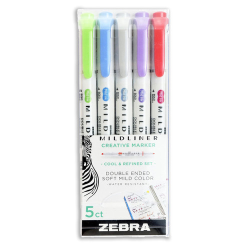 Zebra Mildliner Double-Sided Highlighter - Cool & Refined Set (5 Colours)