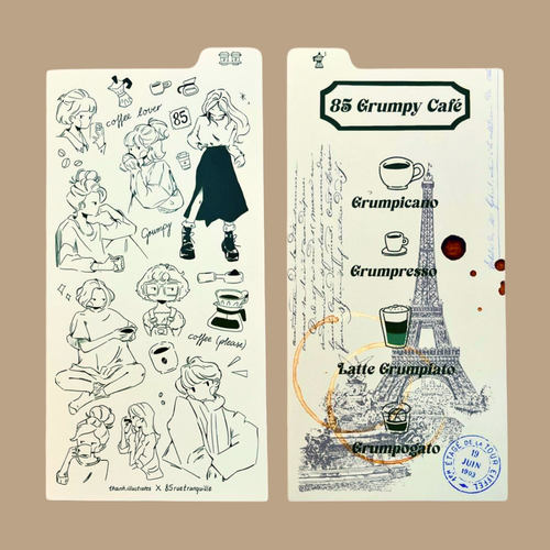 85 Rue Tranquille x thanh.illustrates Grumpy Girl Writing Mat - Coffee Edition (TN Regular Size)