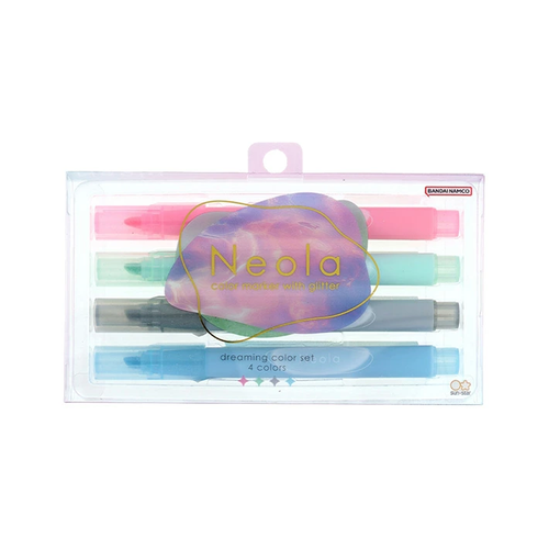 Sun-Star Neola Glitter 4-Colour Marker Set - Dreaming Colours. A pack of four sparkling pastel markers for planner decoration and art. Lot de 4 marqueurs à paillettes Neola de Sun-Star - Couleurs Dreaming. Un ensemble de quatre feutres scintillants aux tons pastels pour la décoration.