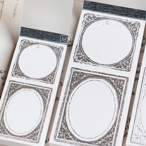 Lin Chia Ning Vintage Photo Frame Notepad B, featuring two ornate letterpress frame designs for journaling. Bloc-notes Lin Chia Ning Vintage Photo Frame B, avec deux motifs de cadres ornés imprimés en typographie pour le scrapbooking.