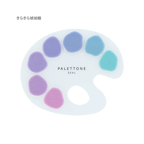 Sun-Star PALETTONE transparent paper stickers in Sparkling Sugar Candy theme, featuring 70 pieces of translucent, write-on organic shapes in pastel purple, pink, and mint green tones. / Autocollants en papier transparents Sun-Star PALETTONE sur le thème Sucre Cristallisé Scintillant (Kohakutou), comprenant 70 pièces de formes organiques translucides aux tons pastel violet, rose et vert menthe.