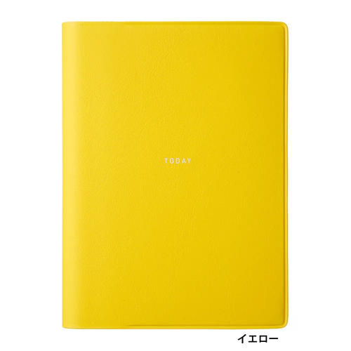 LACONIC B7C Pocket Log Diary in Yellow shown closed and open to interior daily log pages featuring meal trackers, weather prompts, and grid notes. / Carnet LACONIC B7C Pocket Log Jaune présenté fermé et ouvert sur des pages de journal quotidien avec suivi des repas, météo et notes quadrillées.