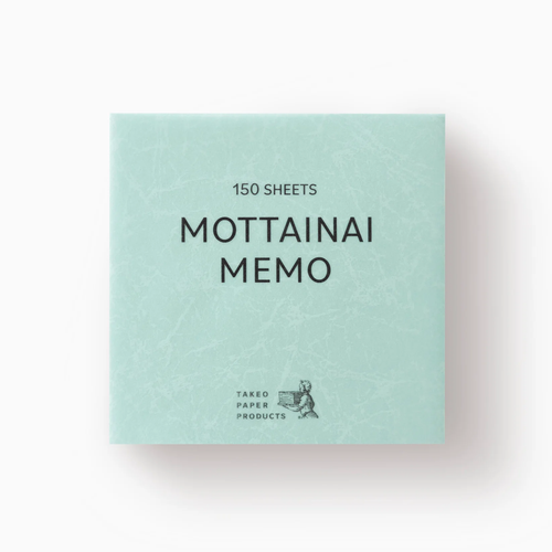 TAKEO PAPER MOTTAINAI MEMO Assorted 30 square pad featuring light blue Lezac 82 Batik, white polka-dot watermark Tamashiki, and Lily of the Valley Angle Color sheets. / Bloc-notes carré TAKEO PAPER MOTTAINAI MEMO Assortiment 30 présentant des feuilles Lezac 82 Batik bleu clair, Tamashiki blanc à filigrane pois et Angle Color Muguet.